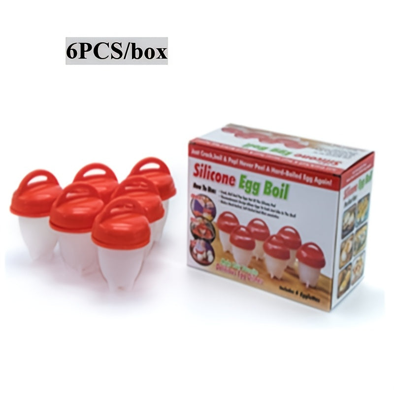 Set of 6 Red Silicone Egg Poachers Non-Stick Heat-Resistant Egg Cups with Lids
