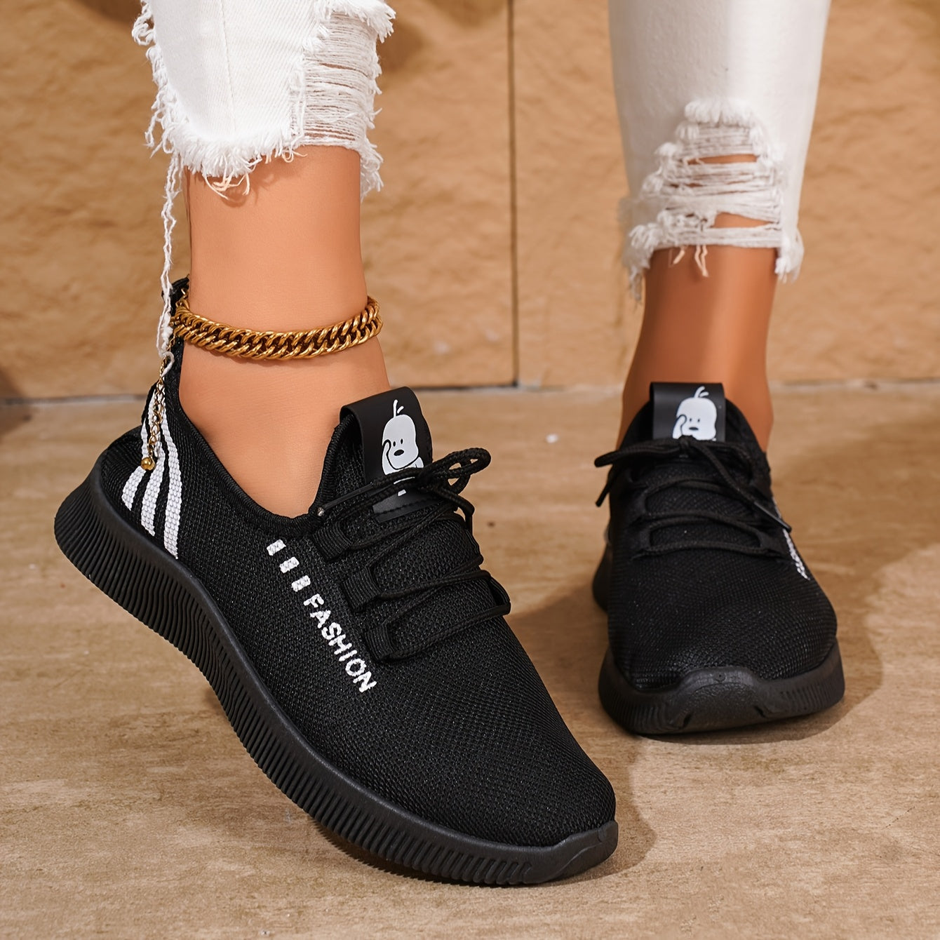 Women’s Casual Slip-On Sneakers Breathable Fabric Red Stripes Cushioned Sole