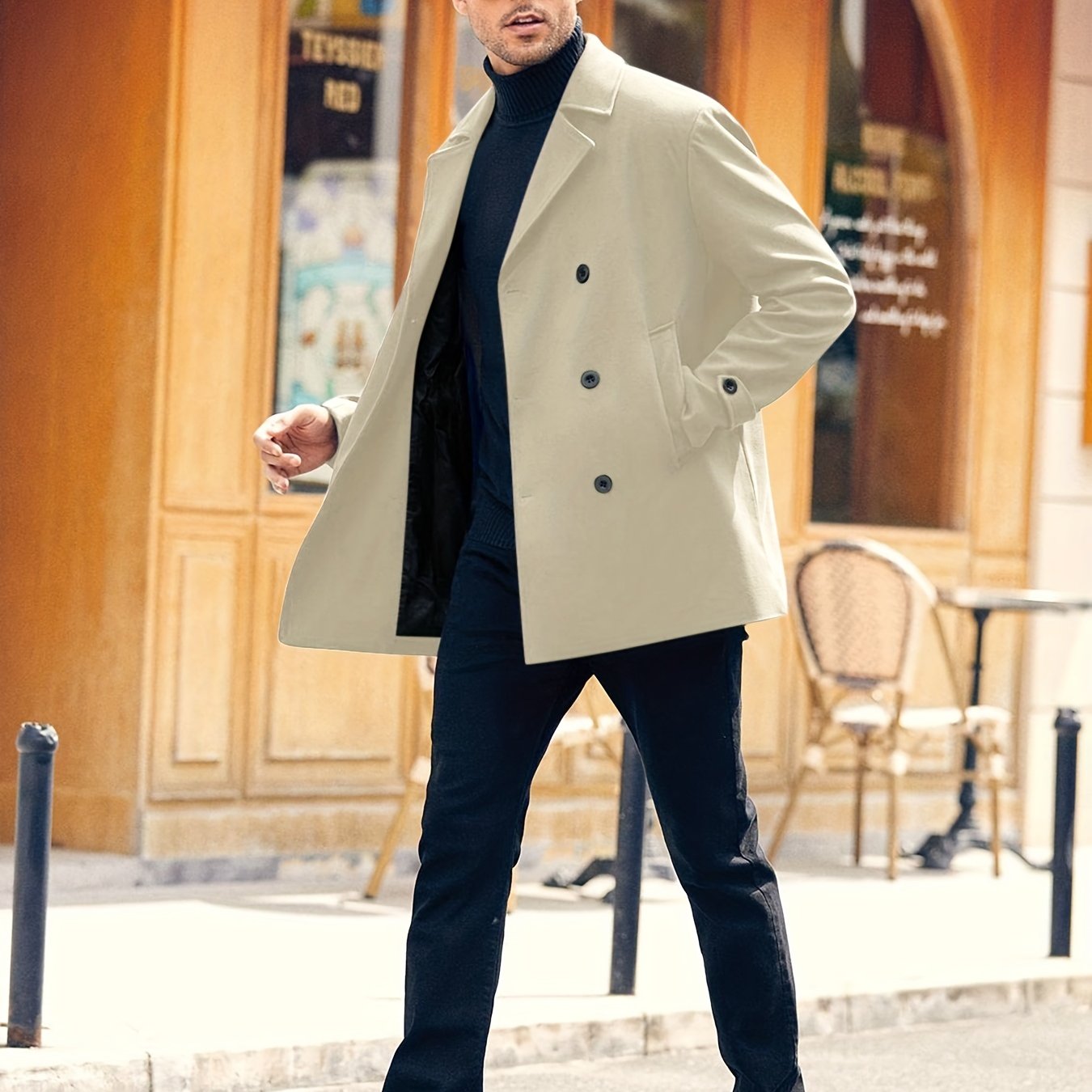 Men's Fleece Coat for Autumn Winter Double-Breasted Windbreaker Big & Tall