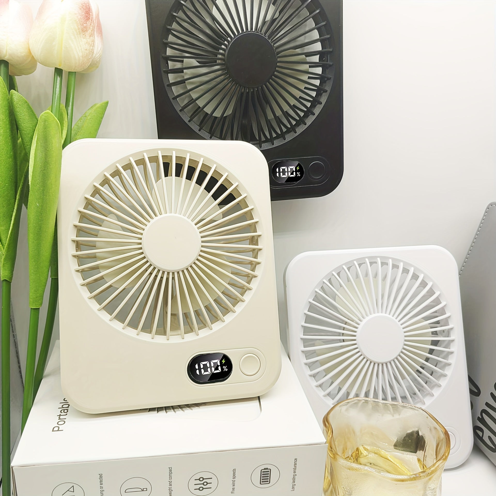 Portable USB Desktop Fan for Women Slim Rechargeable Personal Cooling Fan