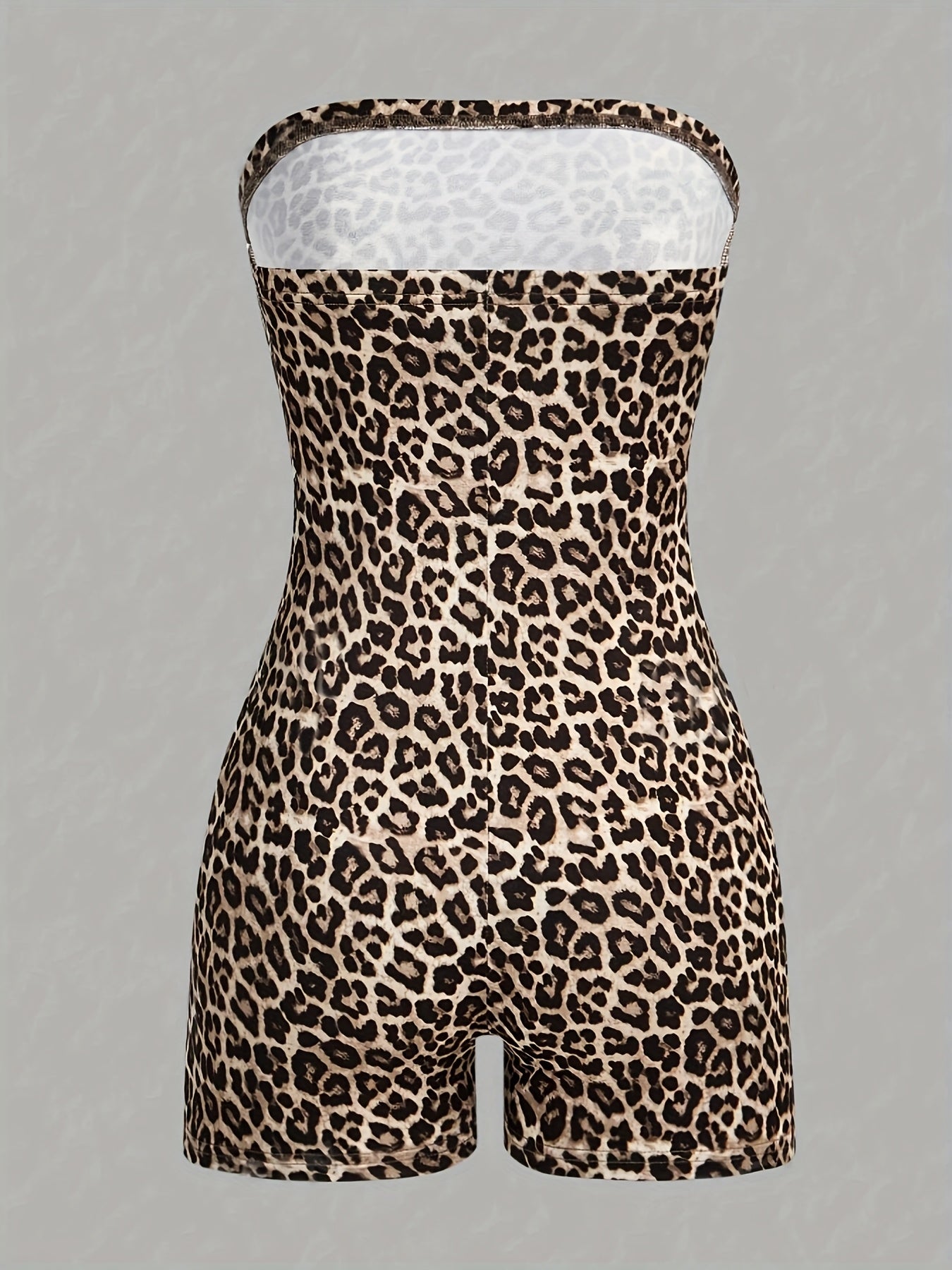 Conjunto de body sin mangas de color sólido y estampado de leopardo para mujer