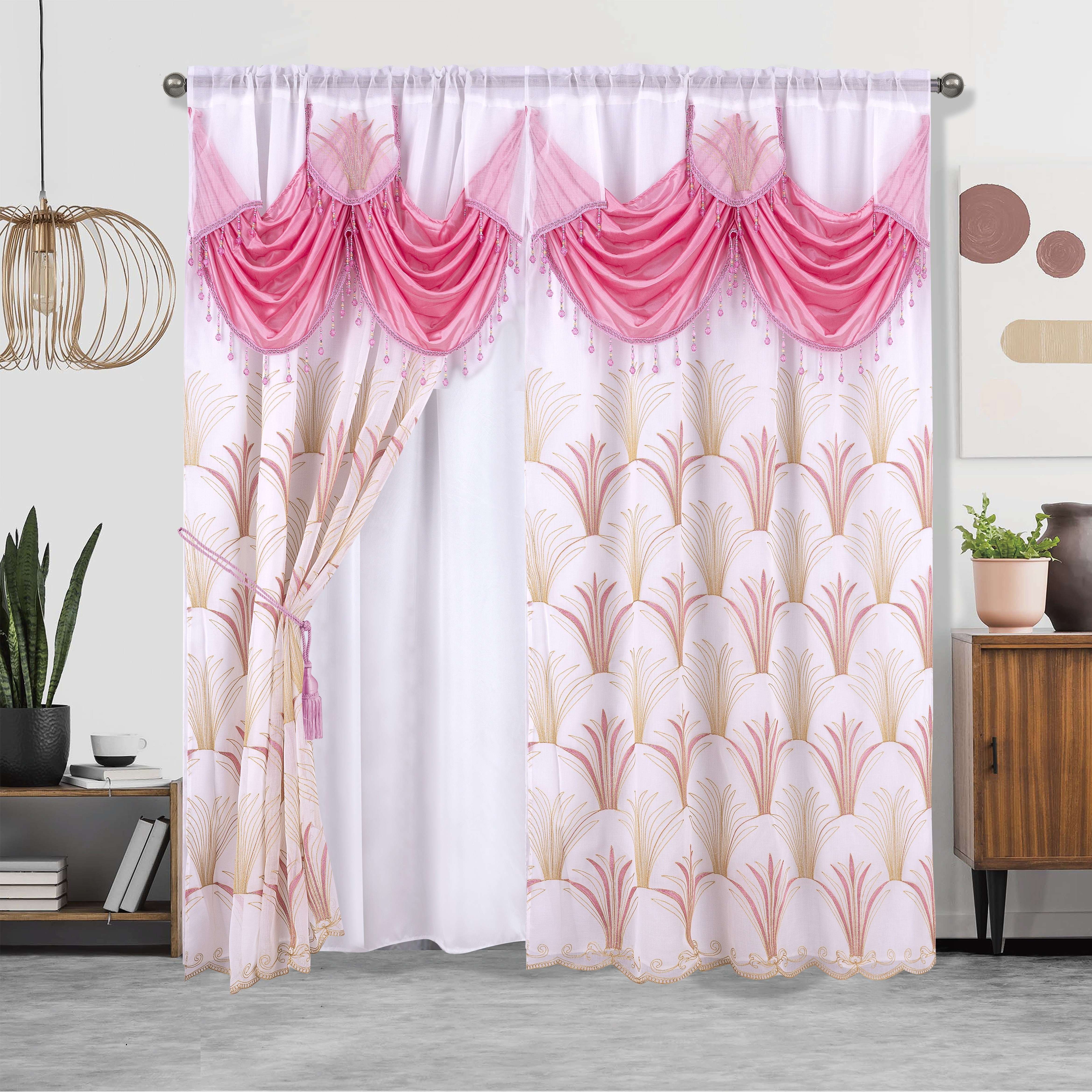Embroidered Double Layer Curtain 132x213 cm for Living Room Bedroom