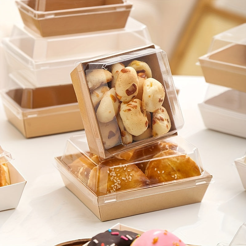 Cajas de papel kraft cuadradas con tapas transparentes para pasteles, galletas y postres