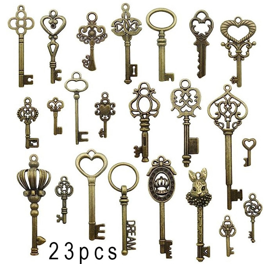 Set of 23 Vintage Skeleton Keys Antique Bronze Style for Crafts and Decor