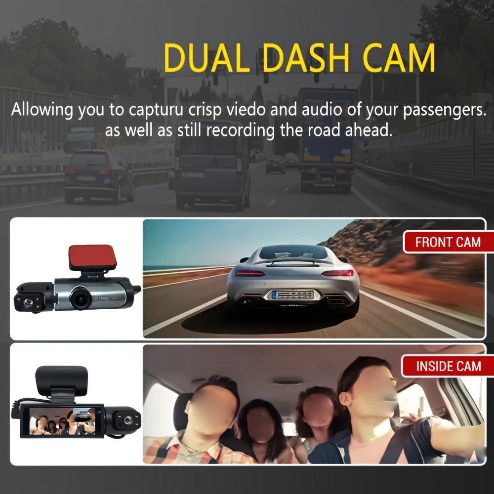 Upgraded Dual-Lens Dash Cam with 64GB Card Night Vision Loop Recording LCD Screen
