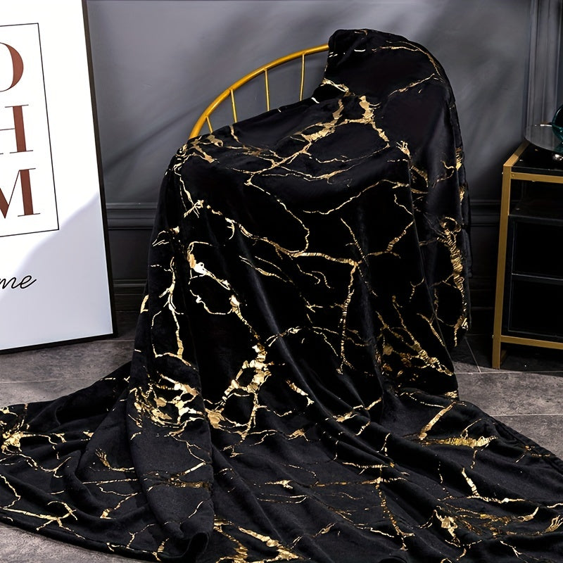 Плед из фланели с бронзовым мраморным принтом - 1 шт., мягкий и теплый плед для сна, дивана, офиса, кровати, кемпинга и путешествий