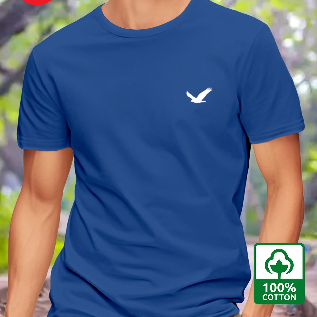 Men's Cotton T-Shirt with Bird Print Regular Fit Round Neck Short Sleeve