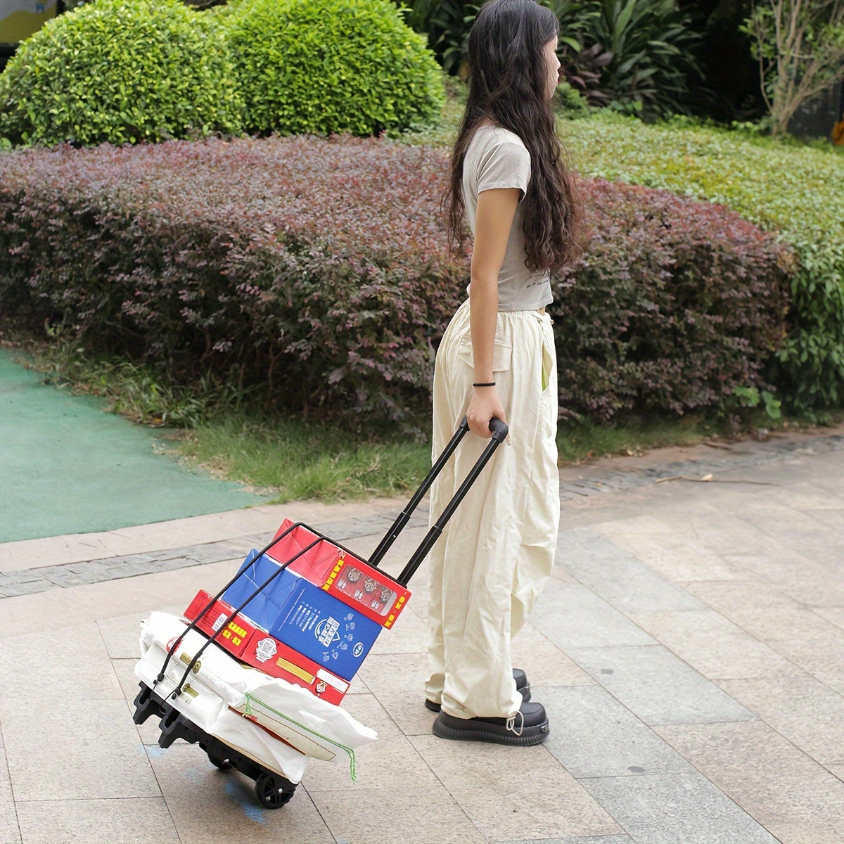 Black Folding Shopping Cart with Detachable Bag for Groceries Camping and Travel