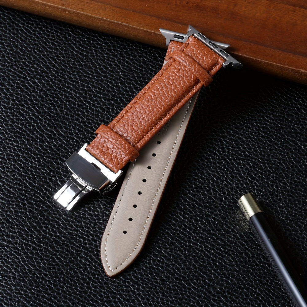 Litchi Pattern Synthetic Leather Watch Band for Apple Watch 38mm 45mm