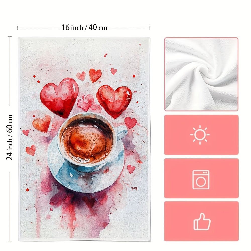 Pair of 2 Soft Kitchen Towels for Coffee Lovers, Absorbent, 40x60 cm