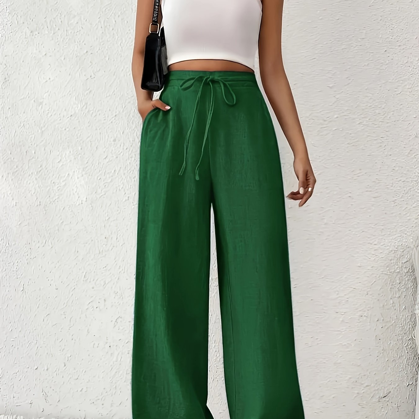 Plus Size Women Wide-Leg Pants Cotton Casual Solid Color Spring Summer Fall