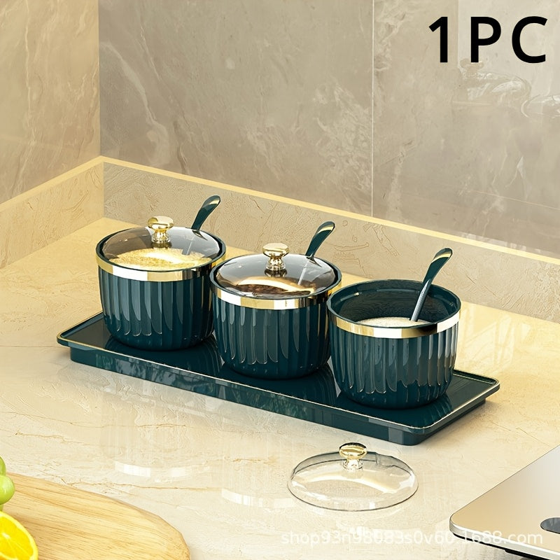 Kitchen Spice Storage Set Plastic Salt Sugar Oil Jar with Spoon and Covered Jars