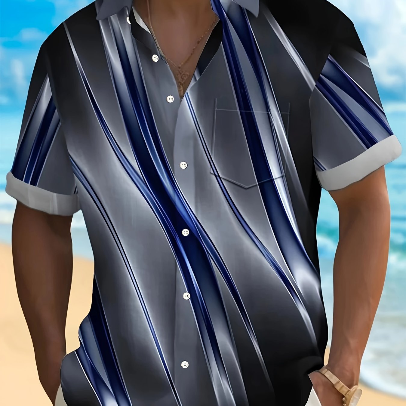 Men's Plus Size Summer Striped Graphic Woven Shirt Casual Beach Vacation Style