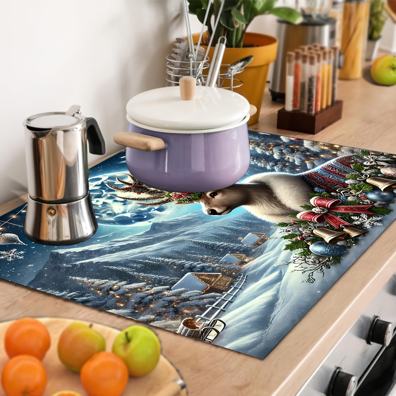 Festive Christmas Deer Stove Top Protector Waterproof Non-Slip Heat Resistant