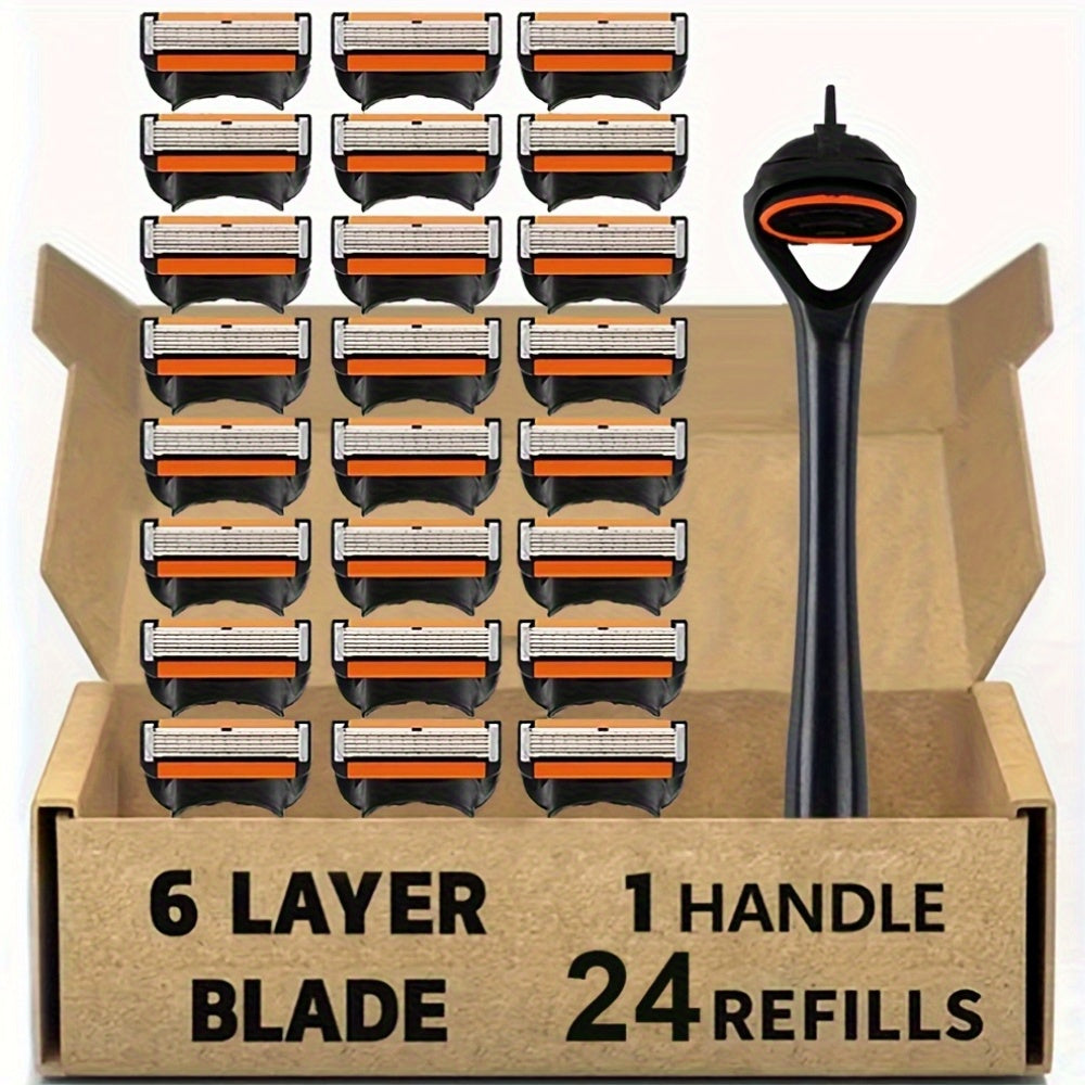 Men's Disposable Razor Set with 24 Blades, Refillable Metal Blades, Easy to Use