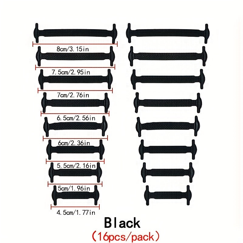 16PCS Elastic Silicone No-Tie Shoelaces with Clips for Sneakers and Athletic Shoes