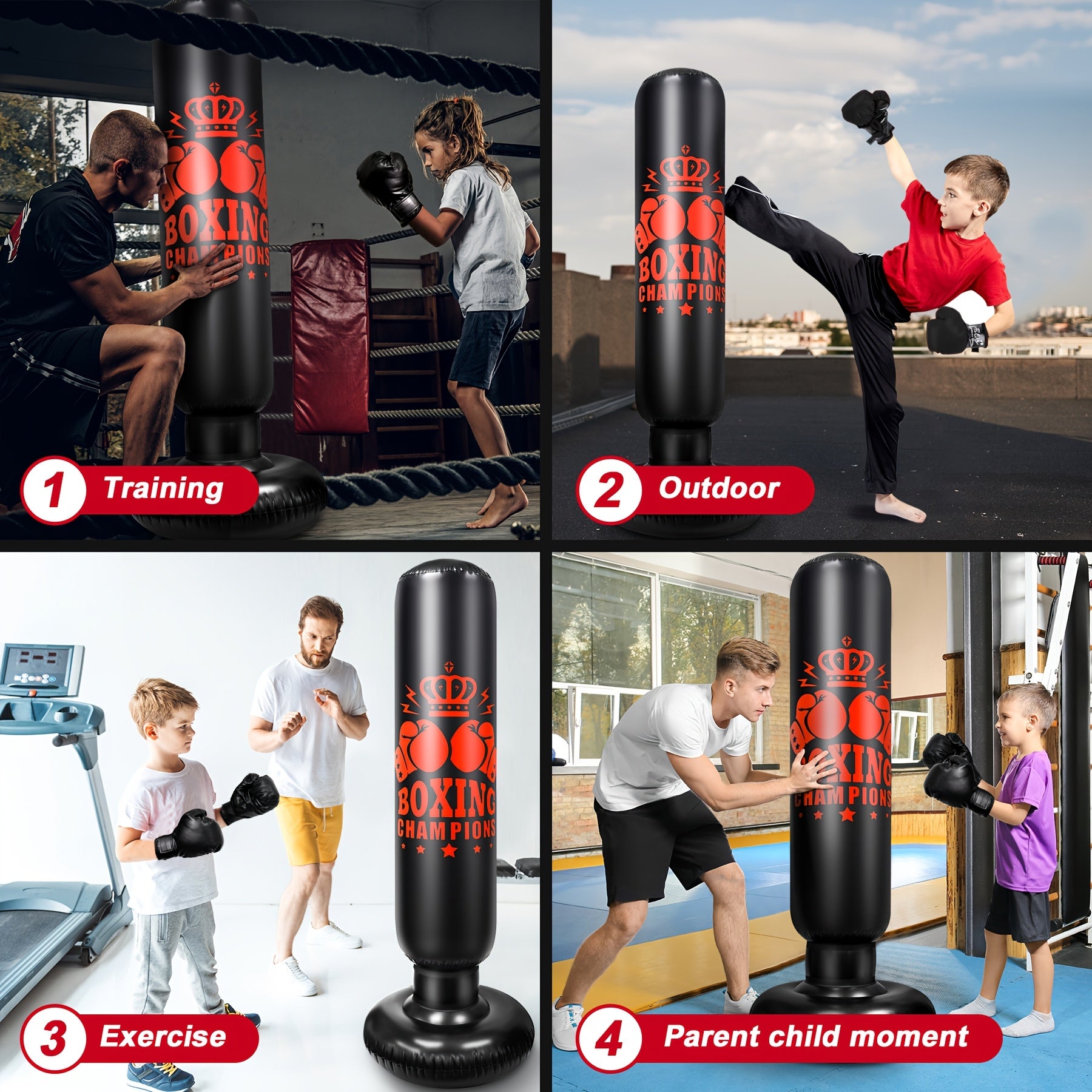 Kids Inflatable Punching Bag Set with Boxing Gloves and Skipping Rope for Karate and Kickboxing