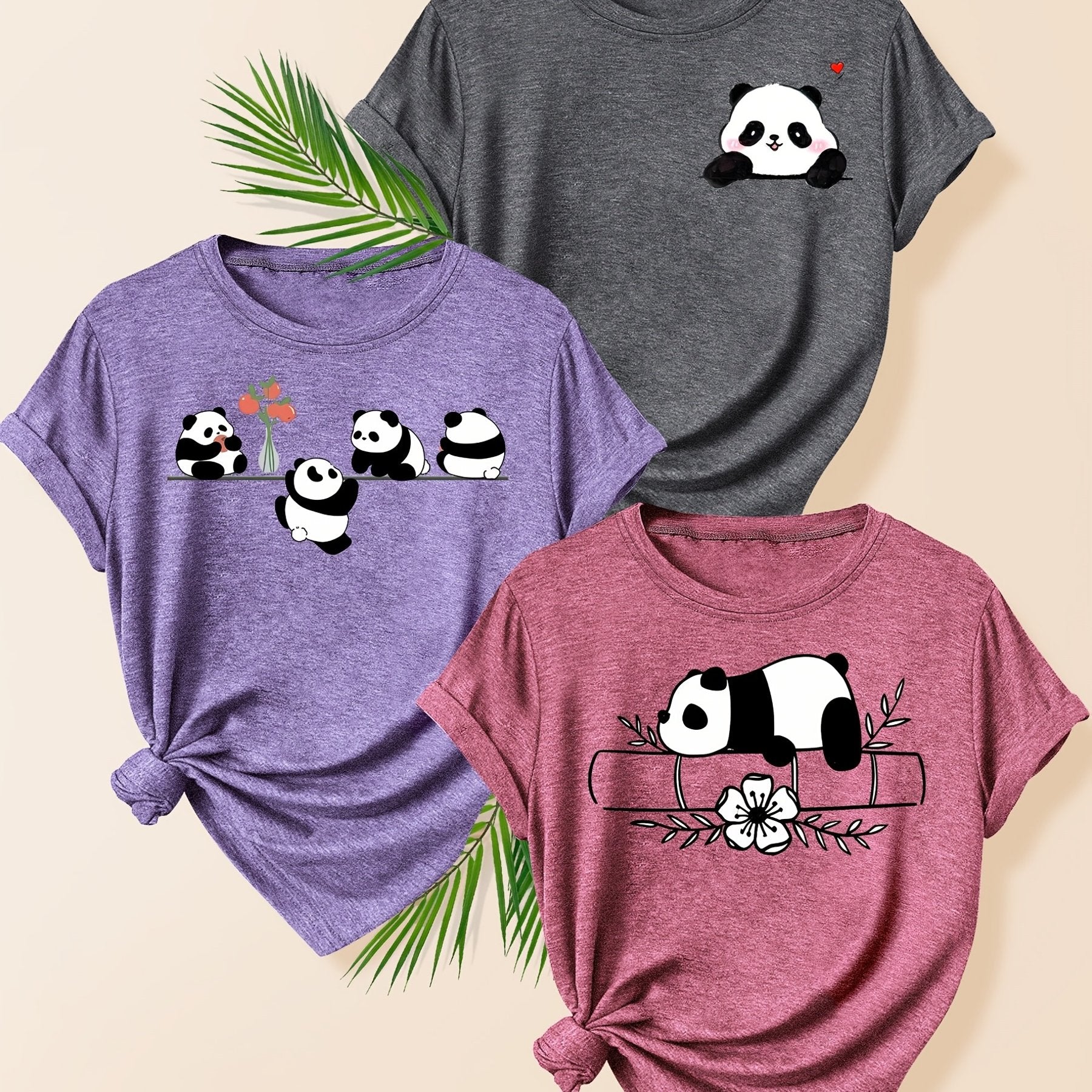 Women's Cotton Panda Pattern T-Shirt Summer Casual Short Sleeve in Multiple Colors