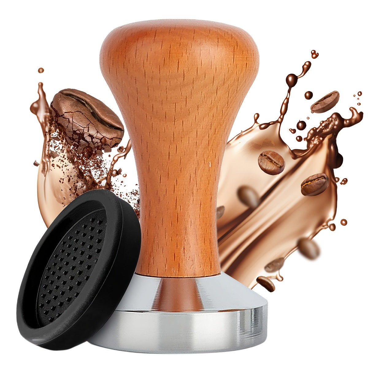 Stainless Steel Espresso Tamper with Wooden Handle 53mm 51mm 58mm and Silicone Mat