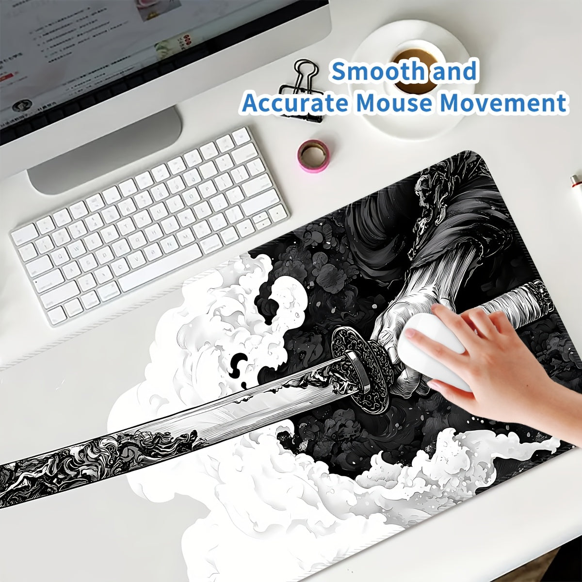 XL Gaming Mouse Pad Oblong with Sword Design Non-Slip Washable for eSports and Office