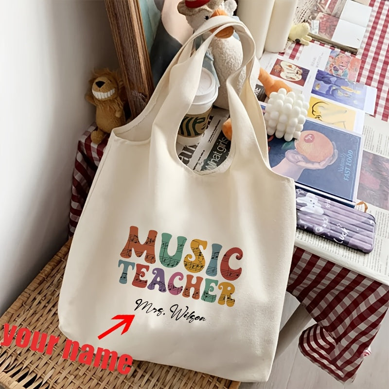 Customized Music Teacher Tote Bag Durable Polyester Shoulder Bag with Cartoon Print