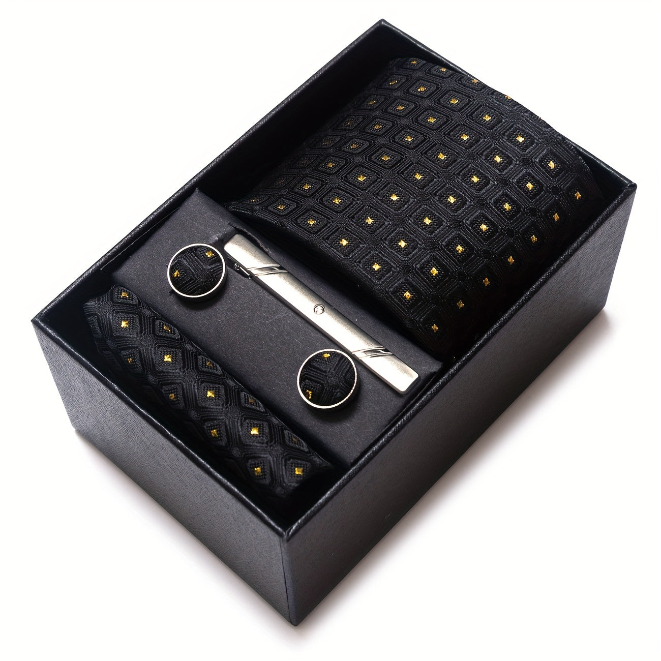 Men's Gift Set Tie Pocket Square Cufflinks Tie Clip Holiday Wedding