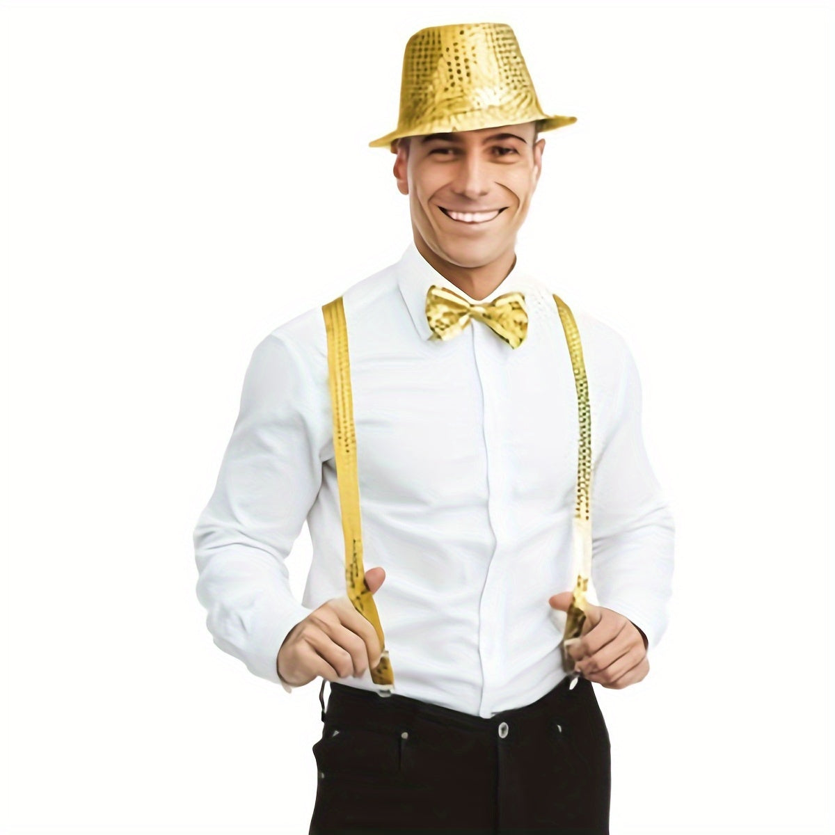 Set of Three Disco Sequin Fedora Hats for 70s Retro Party Costume Accessories