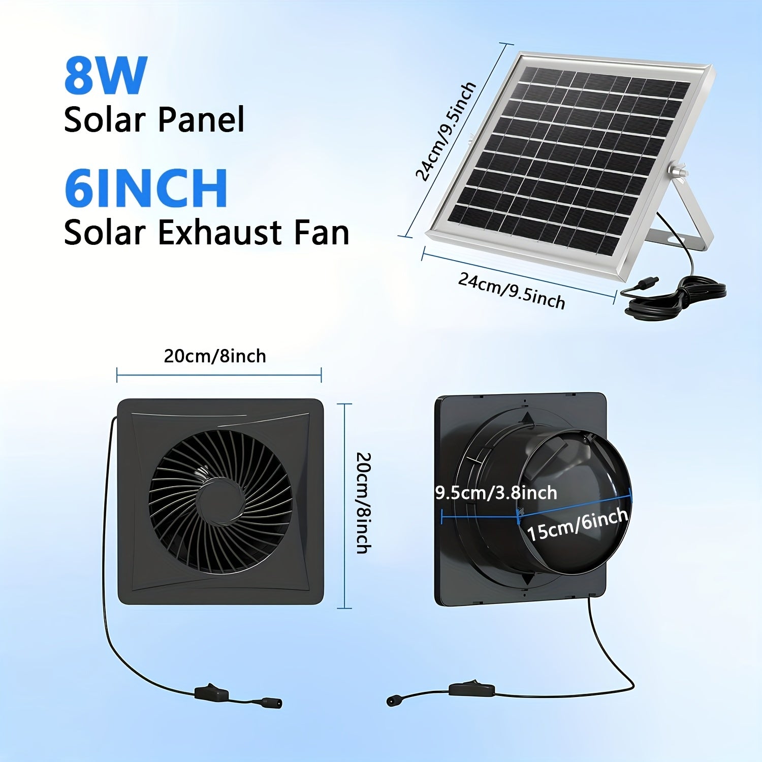 Solar Exhaust Fan Black Solar Powered Ventilator for Attics and Sheds