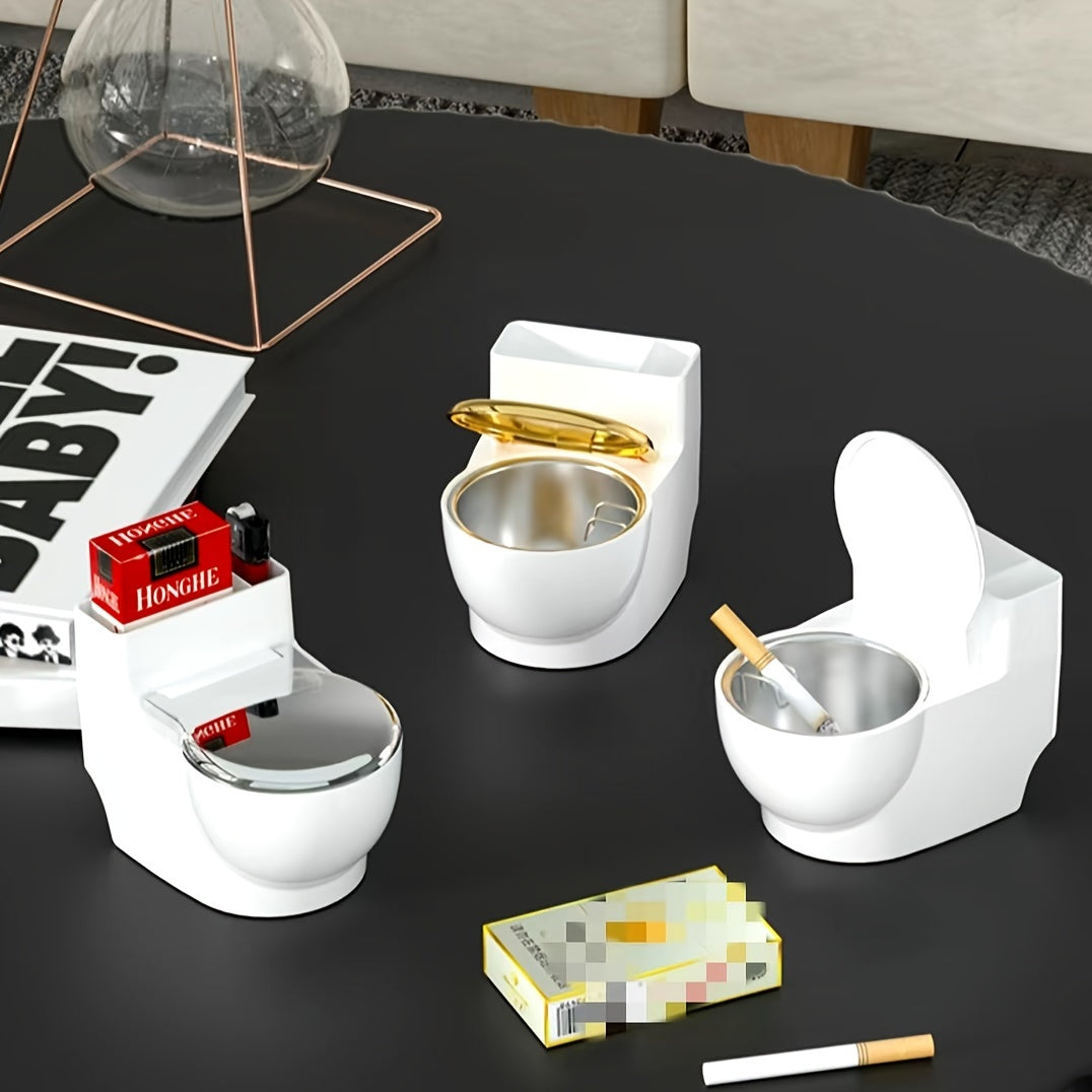 Toilet Shaped Ashtray with Lid Wall-Mountable Metal Plastic Cover for Home and Bedroom