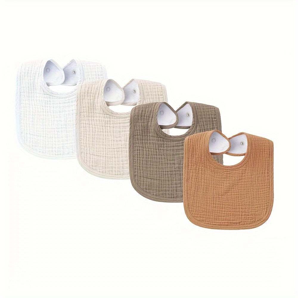 Set of 4 Unisex Baby Cotton Drool Bibs with Snap Closure for Teething and Drooling