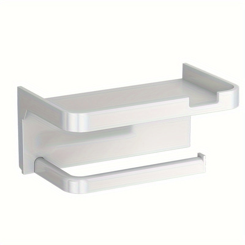 Wall-Mounted Bathroom Toilet Paper Holder with Shelves Matte Black Resin No-Drill Installation