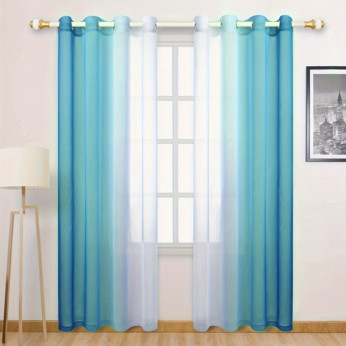 Juego de cortinas de hilos en degradé de poliéster con dos paneles transparentes para sala de estar, dormitorio y cocina