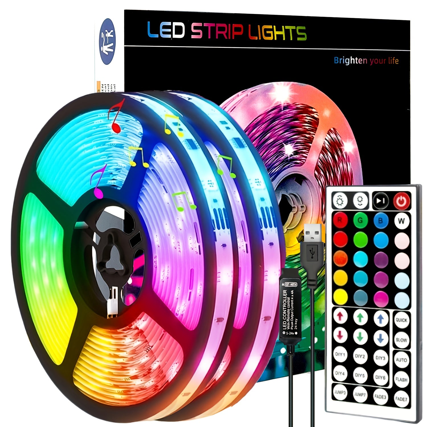 Wireless RGB LED Strip Light Dimmable Remote Control Decoration for Living Rooms