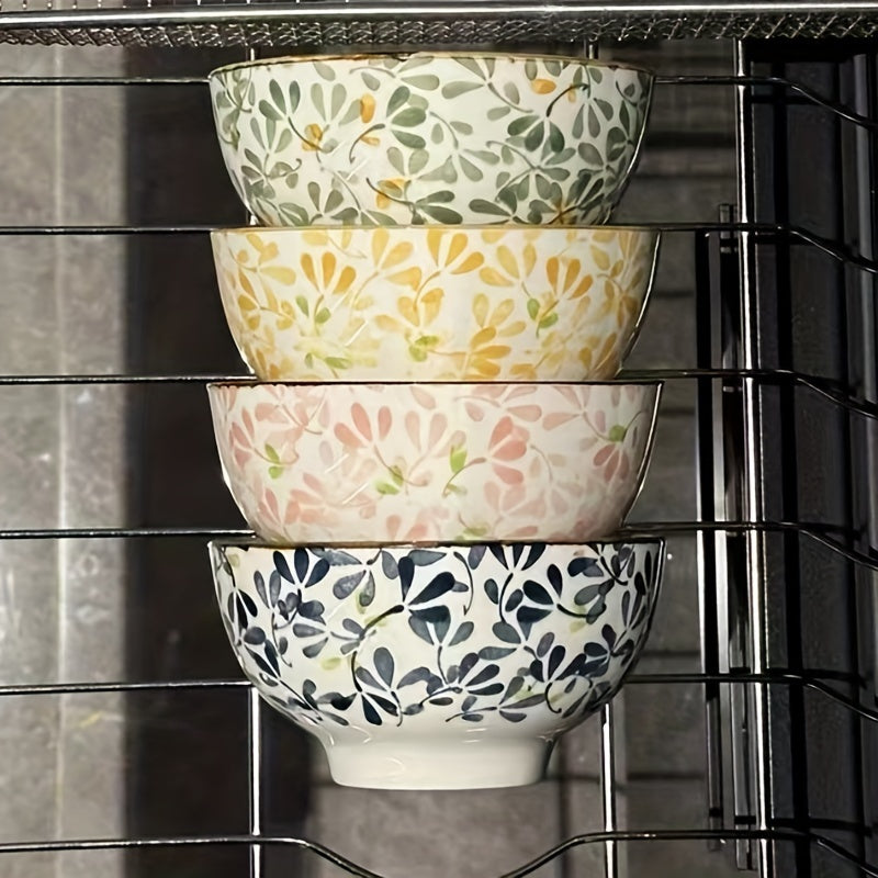 Set of 4 Ceramic Bowls with Floral Patterns, Dishwasher Safe, Oven and Microwave Safe