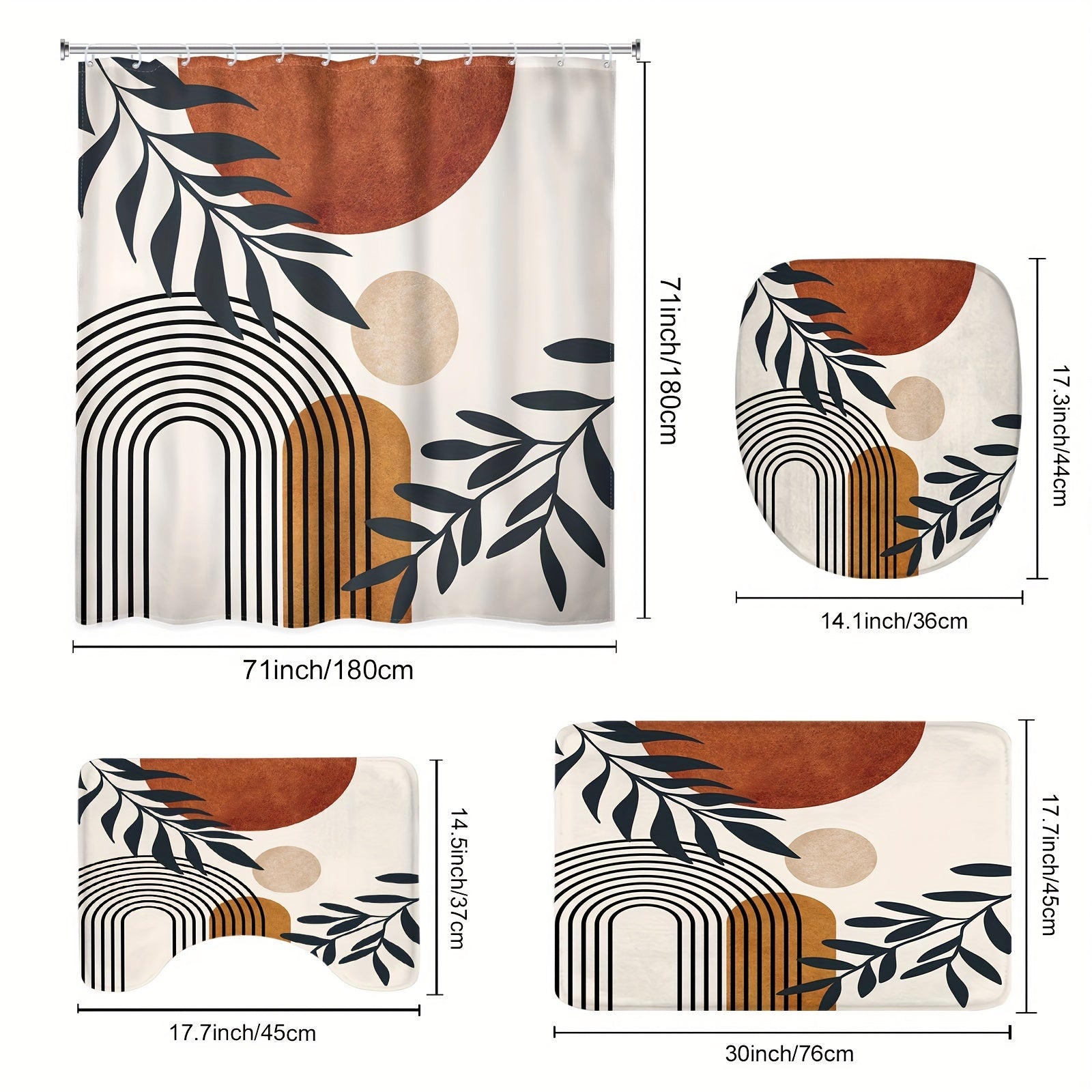 Bohemian Abstract Shower Curtain Set Waterproof with Hooks Non-Slip Bath Mat U-Shaped Toilet Mat and Bathroom Accessories