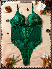 Женский кружевной боди с цветочным узором, с вырезом «сердце» и открытой спиной, зелёный, монокоррект