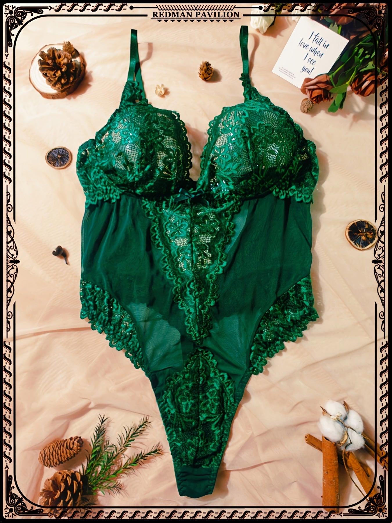 Женский кружевной боди с цветочным узором, с вырезом «сердце» и открытой спиной, зелёный, монокоррект