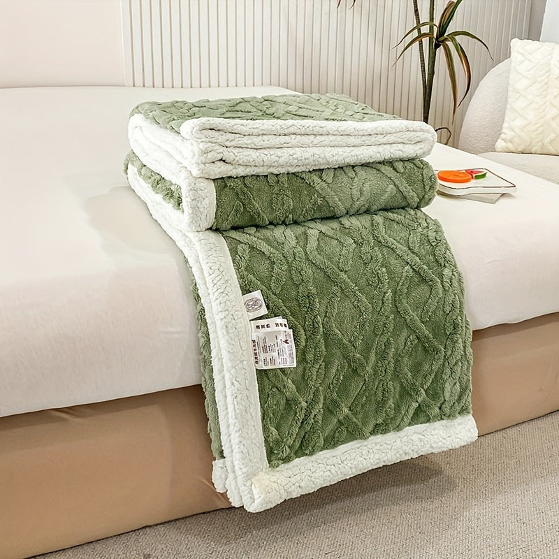 Reversible Polyester Fleece Sherpa Bed Blanket with Geometric Pattern for All Seasons