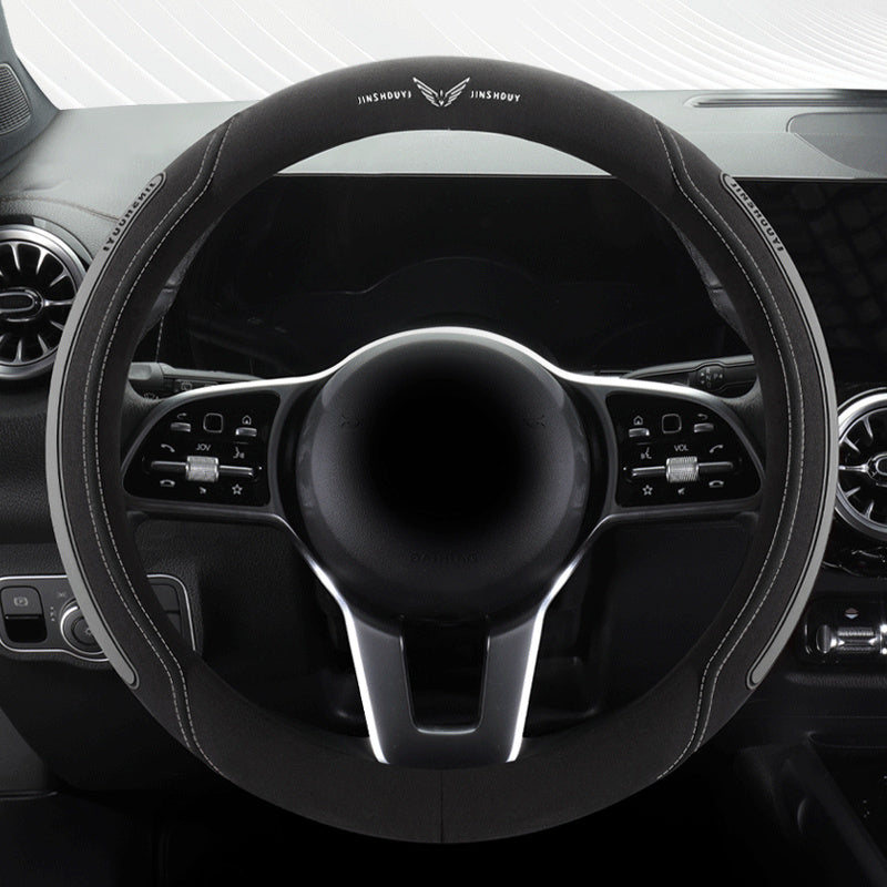 Universal Leather Steering Wheel Cover Black with Blue Accents for Cars
