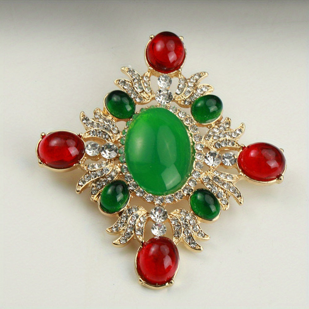 Vintage Enamel Brooch with Rhinestones Irregular Shape Elegant Jewelry Accessory