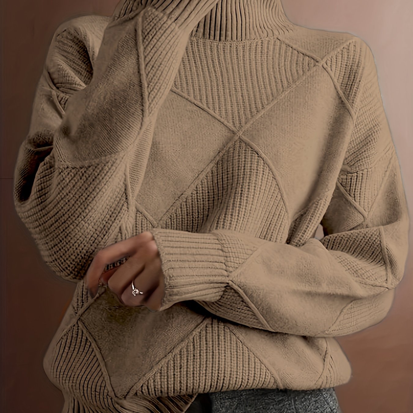 Plus Size Women’s Knitted Turtleneck Sweater Long Sleeve Fall Winter Pullover