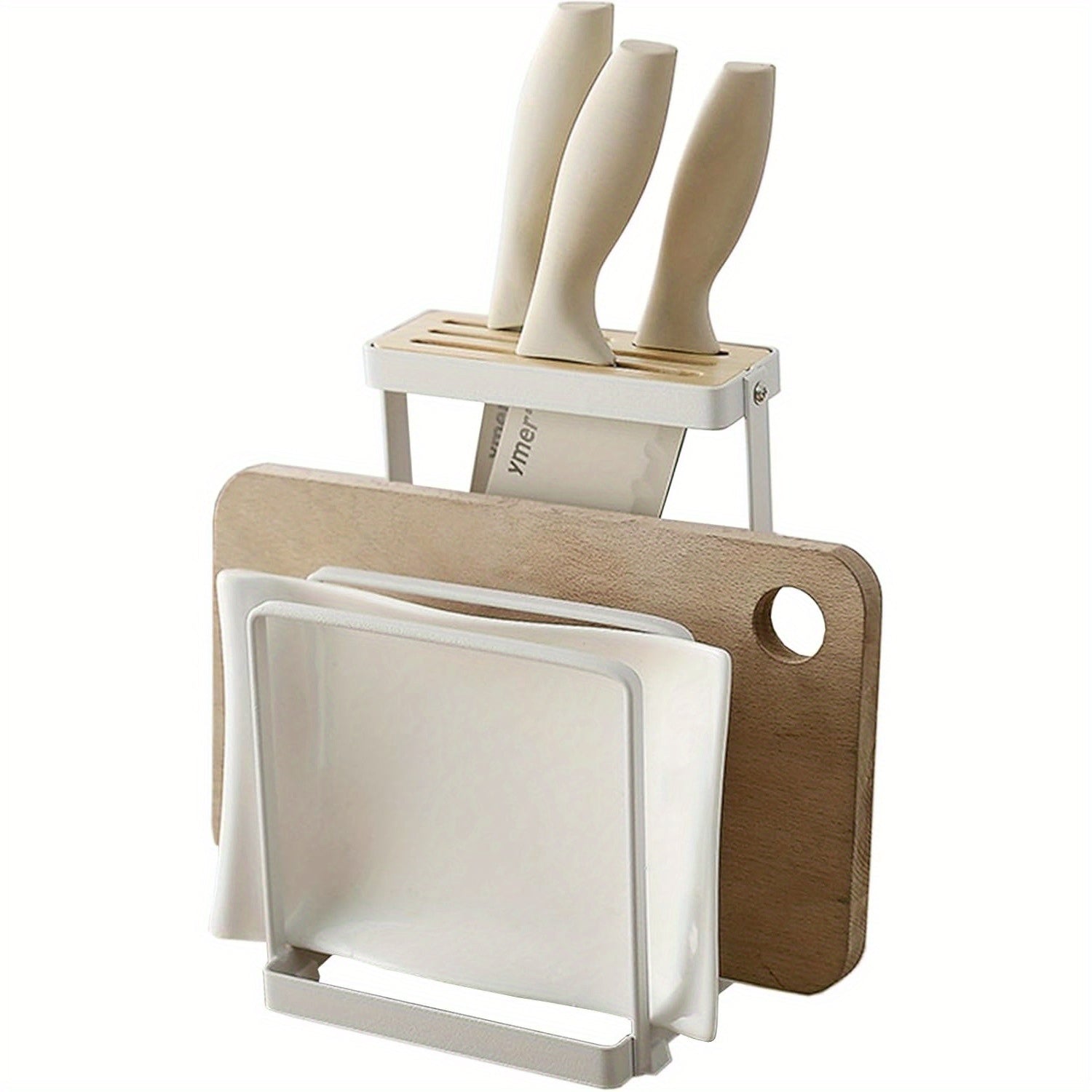 Metal Knife Block Organizer for Kitchen Cabinet, Universal Cutting Board Storage