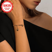 Silver Heart Pendant Rectangular Safety Pin Chain Bracelet for Women