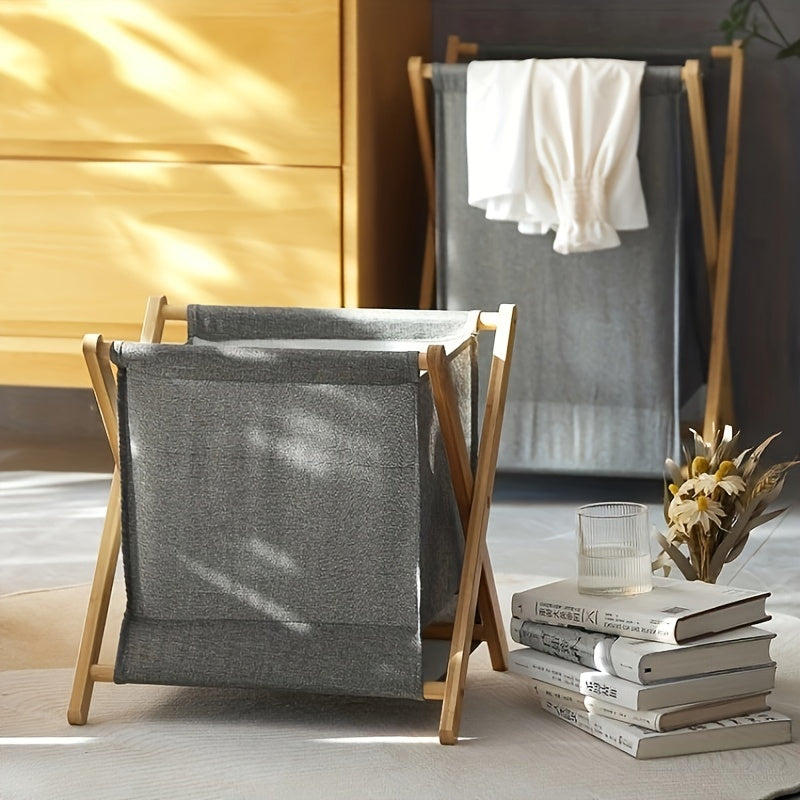 cesta de ropa con marco de madera y material impermeable plegable, organizador de gran capacidad para dormitorio, baño y residencia