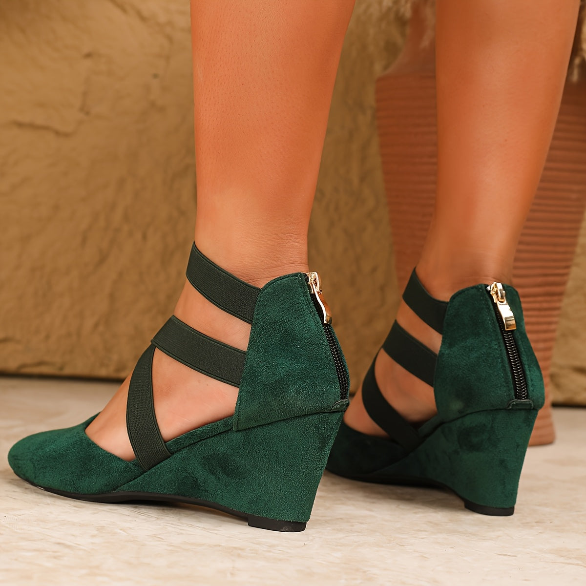 Women's Vintage Wedge Heels with Crisscross Straps and TPU Sole