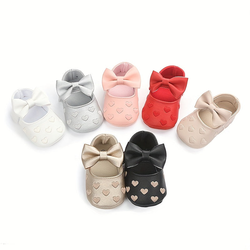 Baby Toddler Girls Shoes 0-1 Year All-Season Non-Slip Breathable PU with Bow