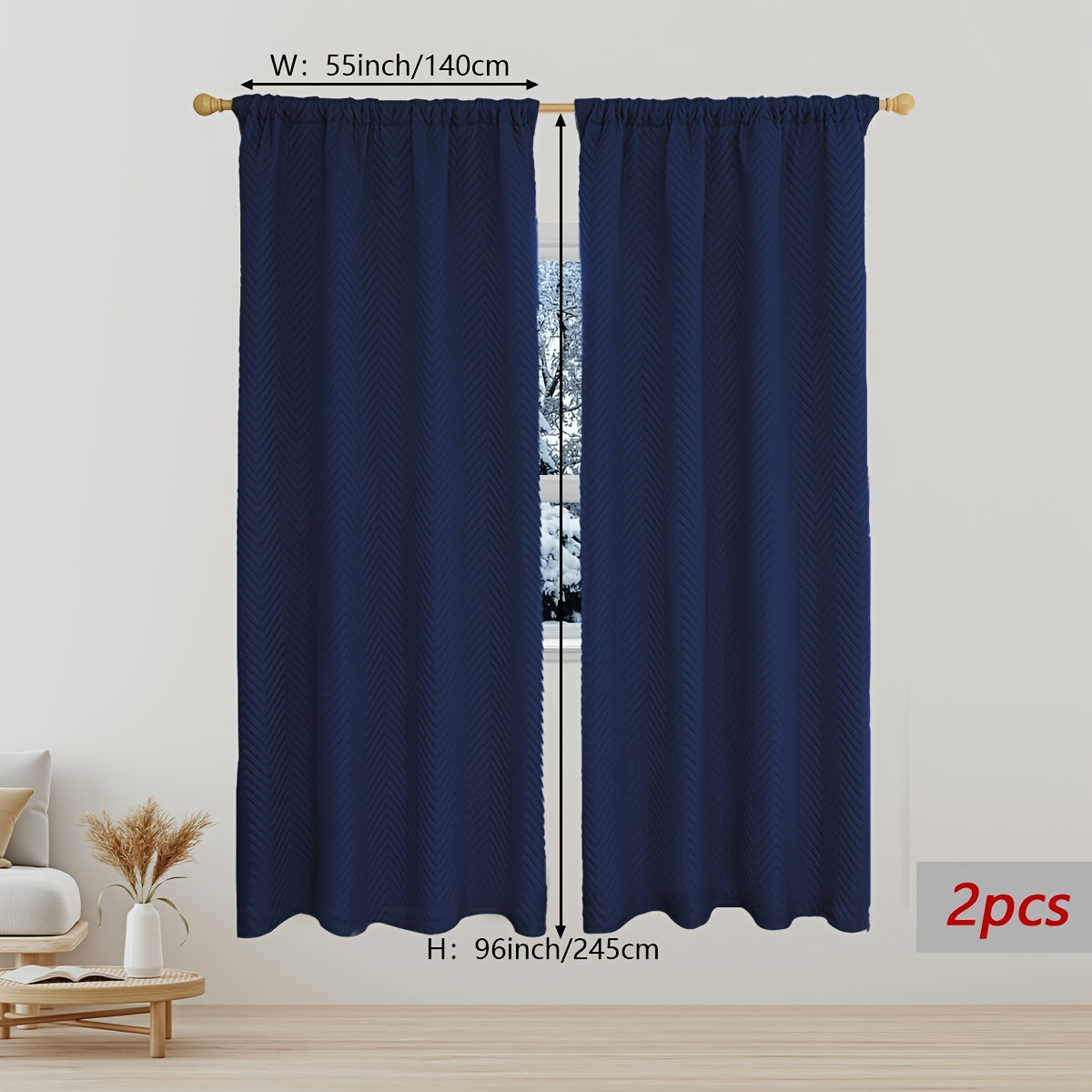 2-Piece Thick Blackout Curtains for Winter Soundproof Windproof Geometric Twill Polyester