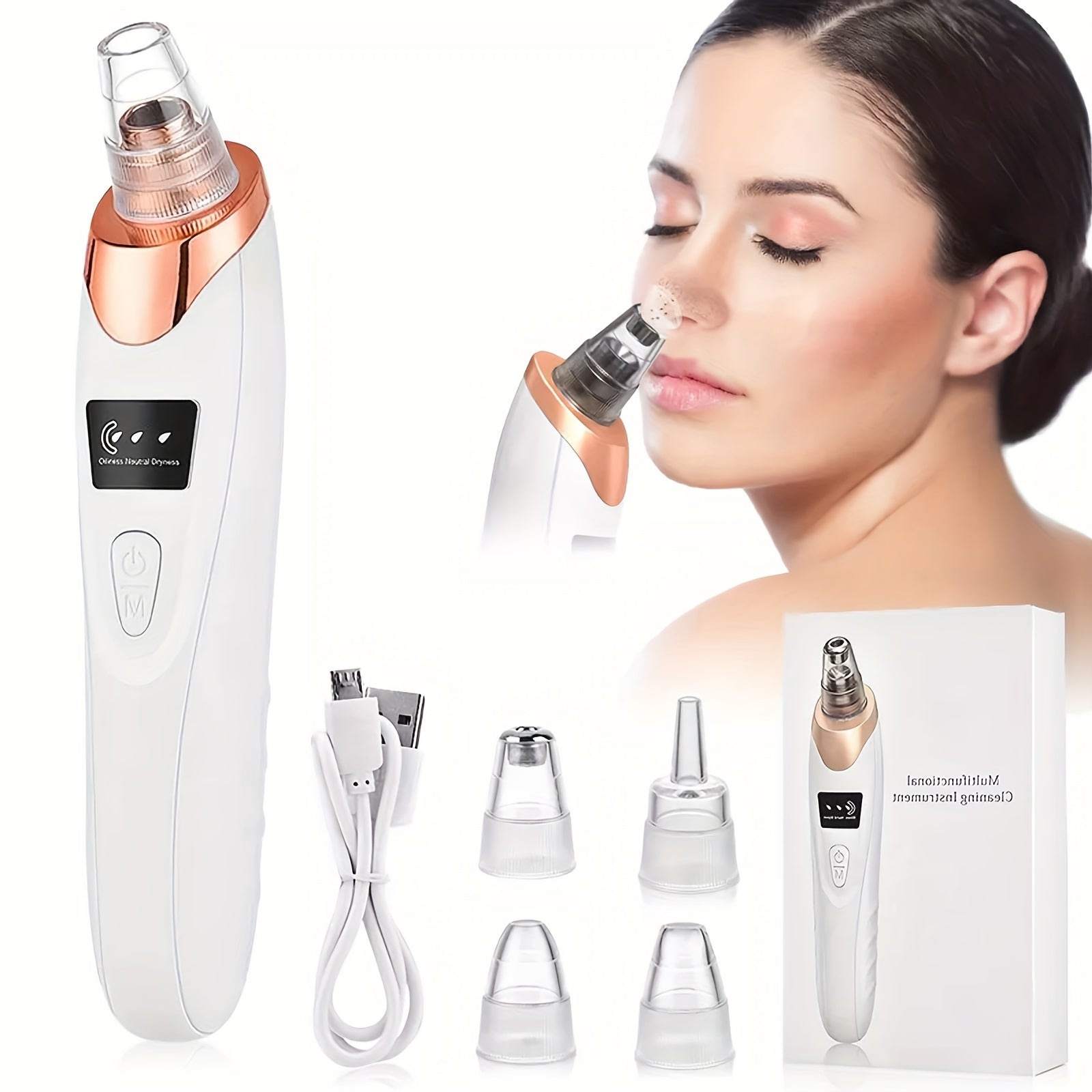 Electric Deep Pore Cleansing Device with 5 Suction Heads Rechargeable USB Travel-Friendly