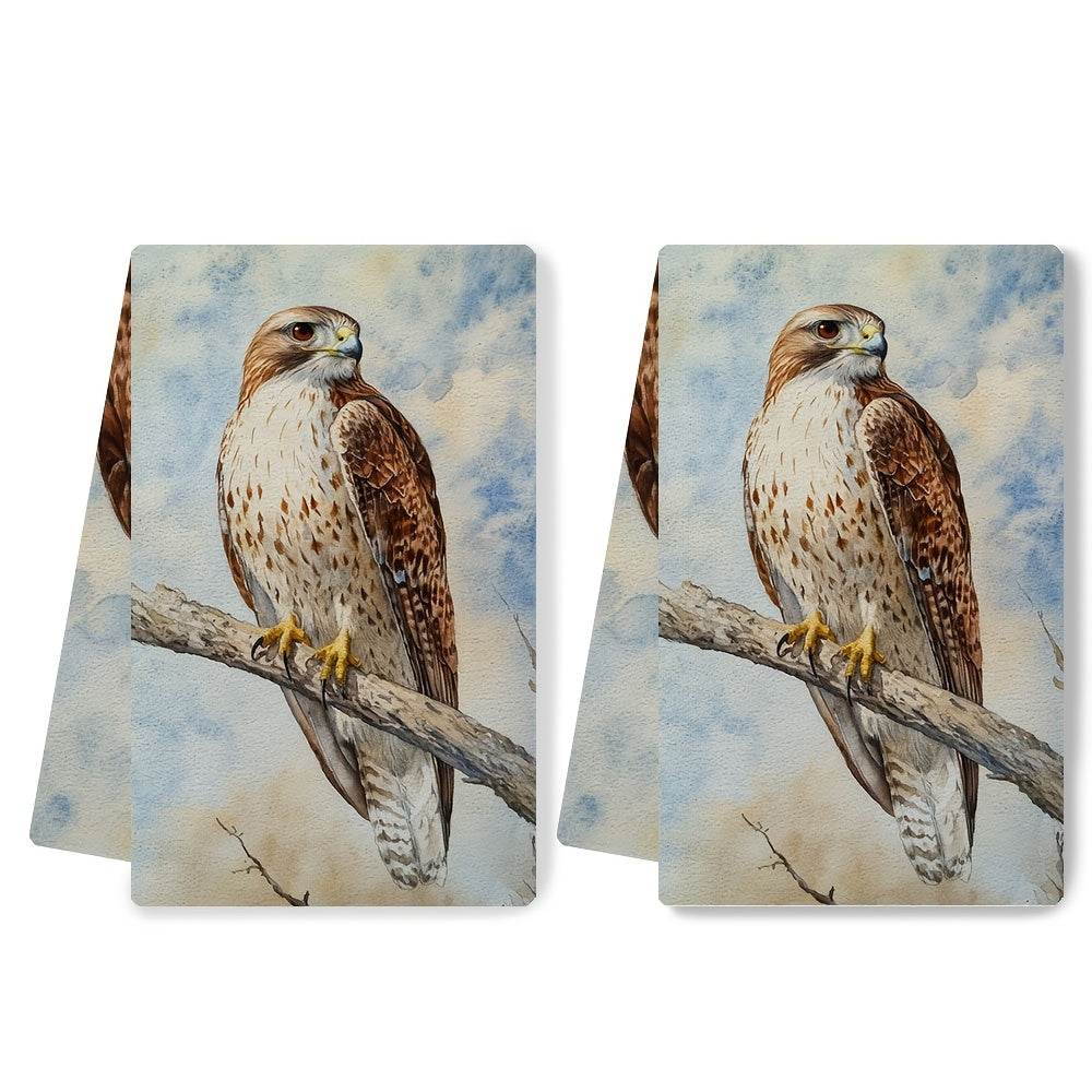 Two-Piece Ultra-Soft Kitchen Towels Hawk Design Highly Absorbent Machine Washable