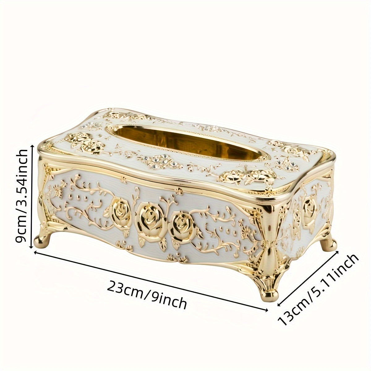 Cajita de pañuelos con patrón de rosas lujoso y soporte de papel chapado en oro